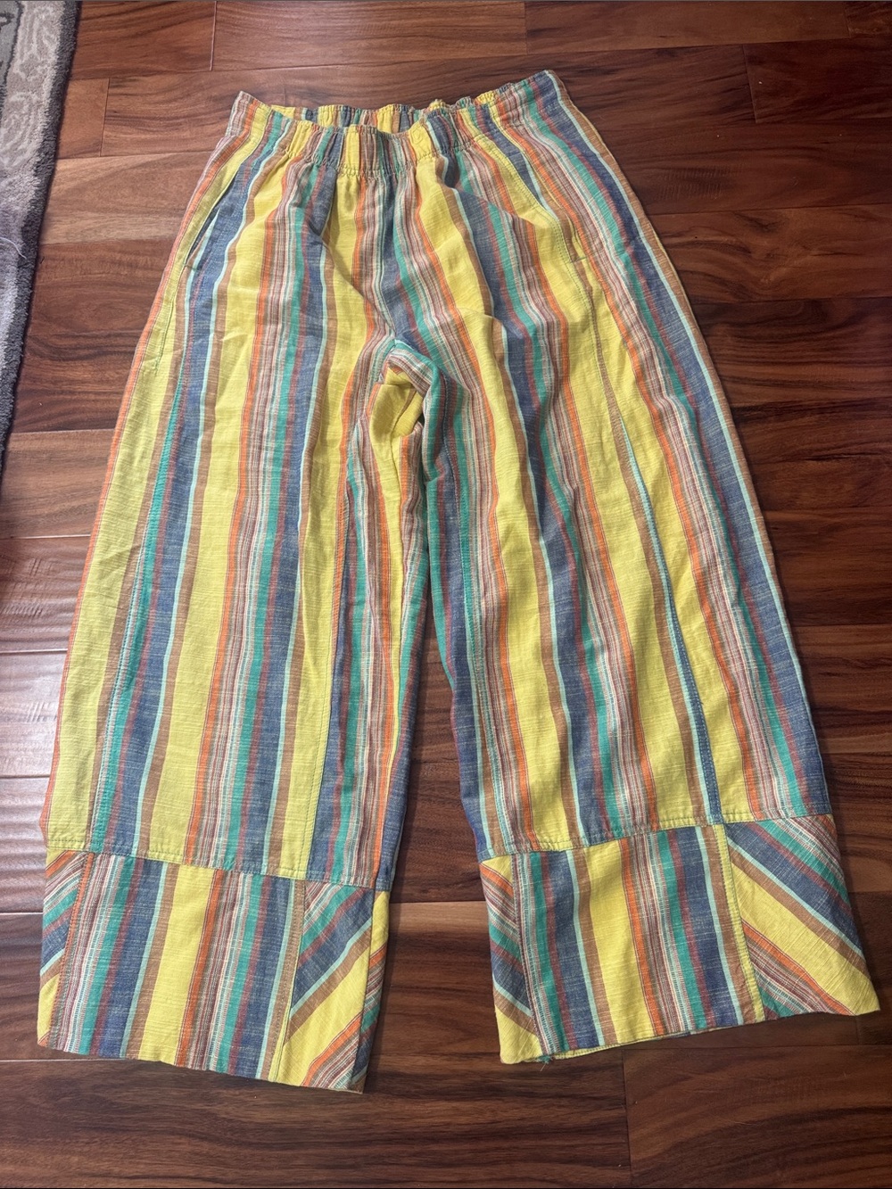 Free People nwt Yellow Multicolor Striped Wide-Leg Pants